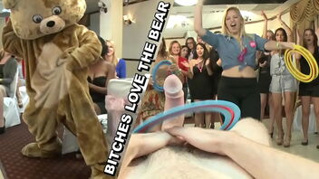 Bella and her whorey buddies have a nasty CFNM gang hump party with a sensational guest.